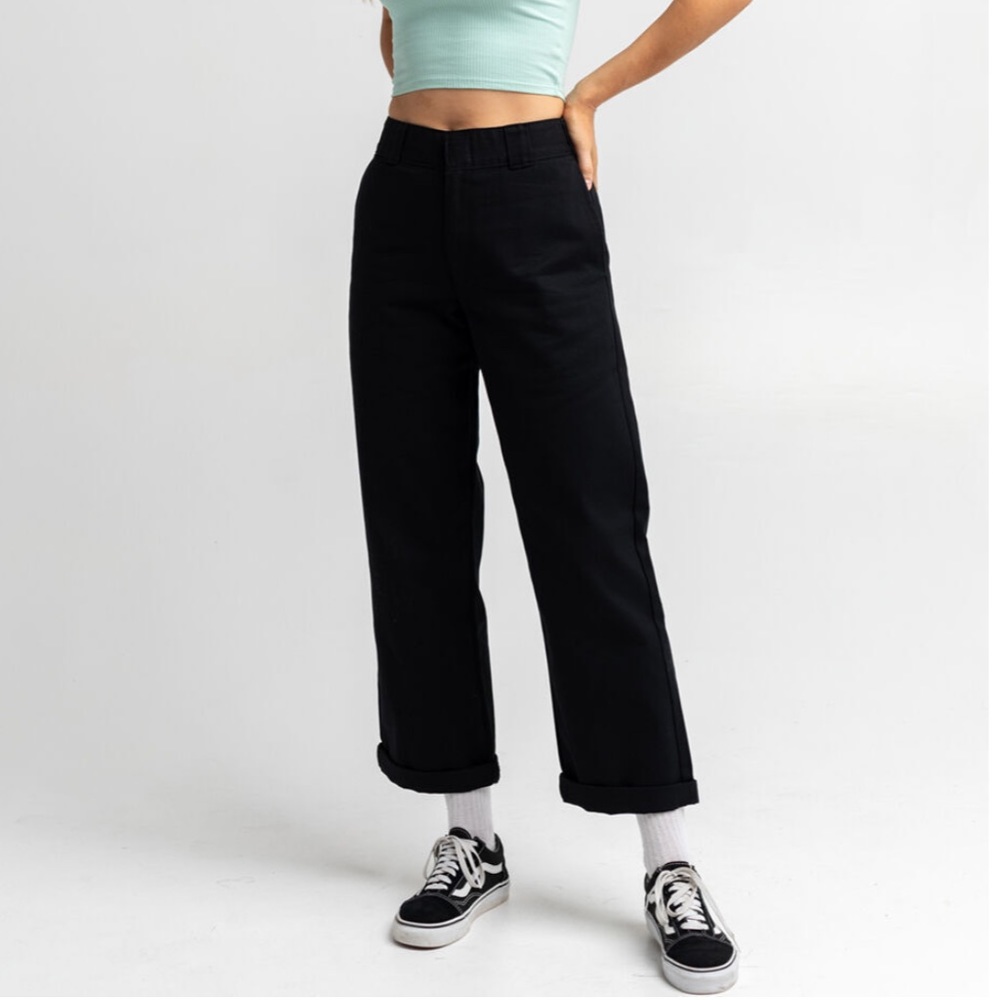 DICKIES Roll Cuff Crop Pants in Black NWT